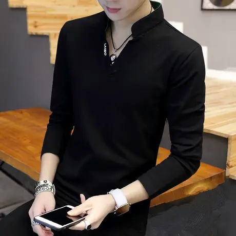 短袖t恤V领男士t恤长袖棉感上衣服春季小衫 2023春装体恤潮流卫衣商品大图