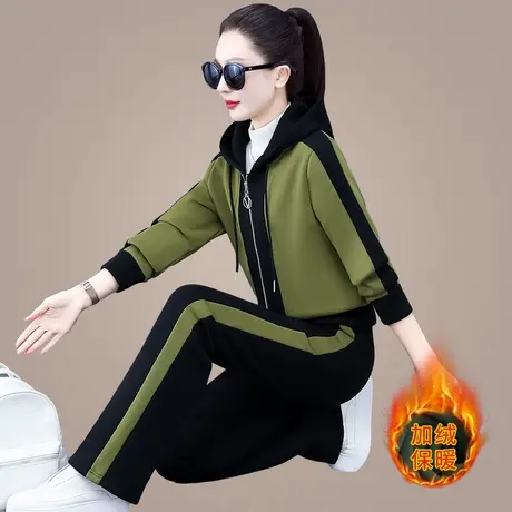 连帽加绒加厚休闲运动套装女秋冬2023年新款时尚减龄直筒裤两件套图片