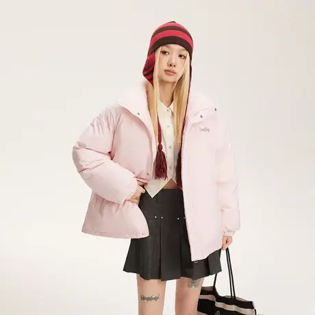 国潮纯色立领保暖棉服女冬季加厚外套2023新款复古宽松面包服棉衣商品大图