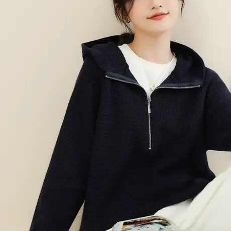 韩潮袭人连帽套头毛衣外套女2023冬新款宽松休闲打底针织衫上衣厚图片