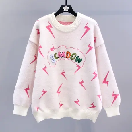 日系学院风设计感字母毛衣女秋冬2023新款宽松显瘦圆领套头针织衫图片