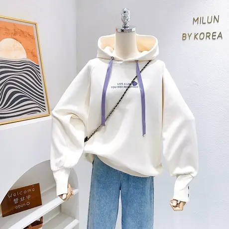 ins奶糥甜美爱心连帽卫衣~2023秋冬款小众设计感外套时尚微胖显瘦图片