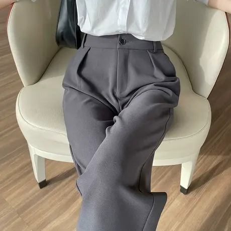 灰色西装裤女秋季新款高腰显瘦直筒垂感小个子九分休闲法棍烟管裤商品大图