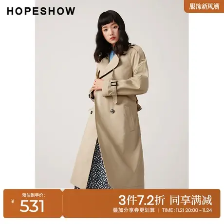 红袖秋季2022新款女装 系带双排扣大翻领长风衣89122310704图片