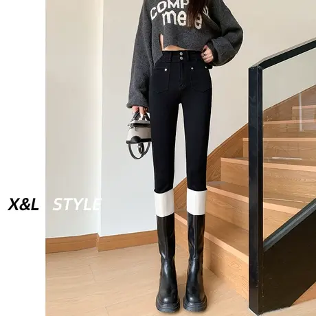 黑色小脚牛仔裤女秋冬2023新款高腰显瘦紧身加绒大码百搭铅笔裤子商品大图