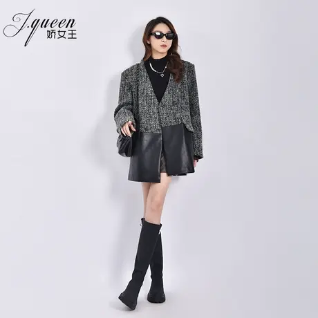 毛呢西装外套女春秋季新款气质时尚设计感拼接宽松廓形呢子西服商品大图