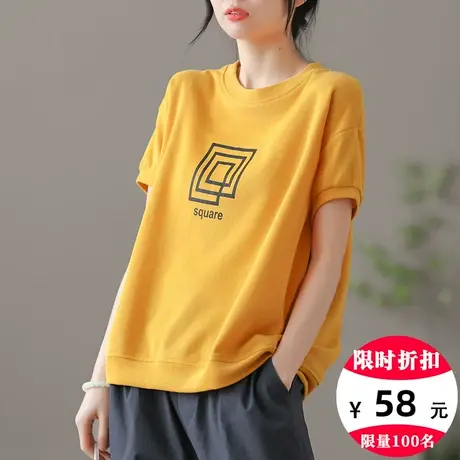 dza复古纯棉短袖t恤女夏2023新款半袖体恤漂亮上衣薄款宽松打底衫商品大图