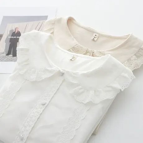 早春纯棉蕾丝花边娃娃领减龄甜美日系少女可爱长袖衬衫女森系上衣商品大图