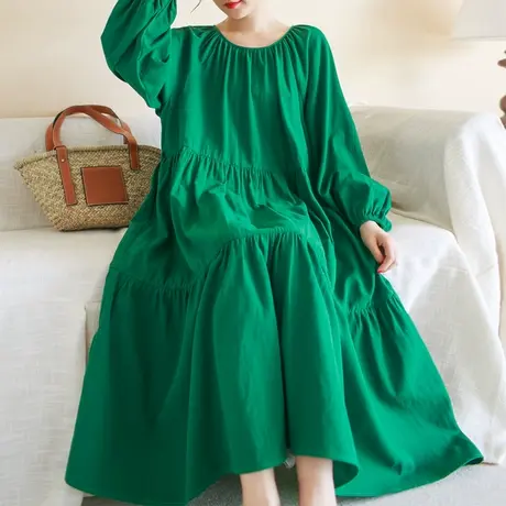 【买一送一】简约棉质气质蛋糕连衣裙春季新款圆领宽松裙子商品大图