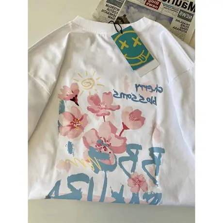 国潮oversize大码短袖T恤宽松chic港风复古炸街减龄时尚上衣女夏商品大图