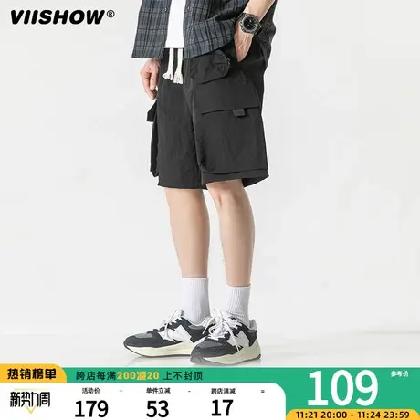 VIISHOW松紧腰工装短裤男潮牌日系休闲五分裤宽松阔腿裤薄款潮流图片