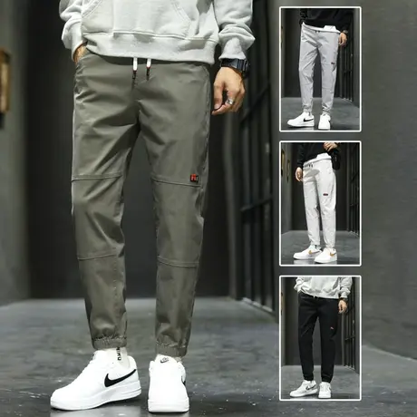 秋冬季男裤纯棉军绿色工装裤子男士休闲裤宽松束脚九分青少年秋季商品大图