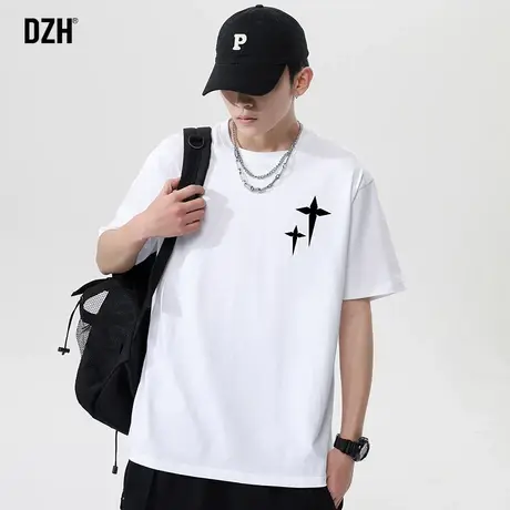 男士冰丝棉半袖t恤男夏季宽松圆领休闲冰感白色短袖2023新款夏装商品大图