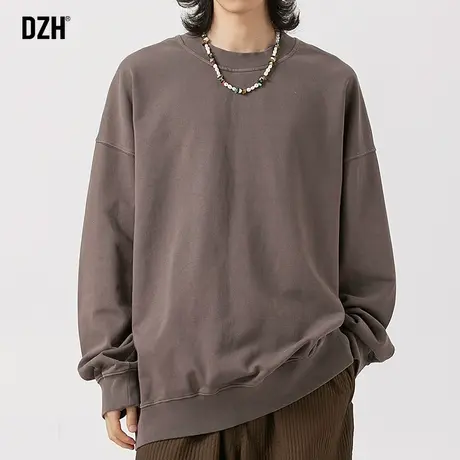 男士纯色重磅卫衣男圆领秋季潮牌男装2023新款长袖上衣纯棉打底衫商品大图