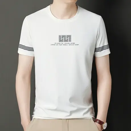 夏季冰丝短袖t恤男士宽松圆领半袖体恤中老年人爸爸装汗衫上衣服商品大图