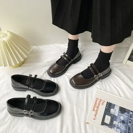 玛丽珍小皮鞋女2024春季新款日系jk一字扣软妹粗跟浅口单鞋娃娃鞋商品大图