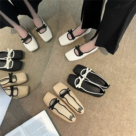 平底方头玛丽珍女鞋子2024年新款春季晚晚风温柔豆豆鞋配裙子单鞋商品大图