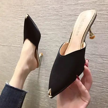 包头拖鞋女外穿2024春季新款时尚尖头高跟网红半拖性感细跟穆勒鞋商品大图