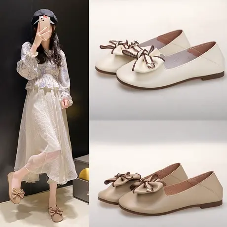 单鞋女平底软底2023新款春秋季配裙子豆豆鞋妈妈鞋浅口女鞋奶奶鞋商品大图