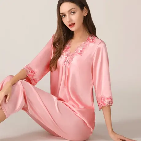 睡衣女春夏秋冬薄款真丝两件套装冰丝高级感大码丝绸家居服可外穿图片