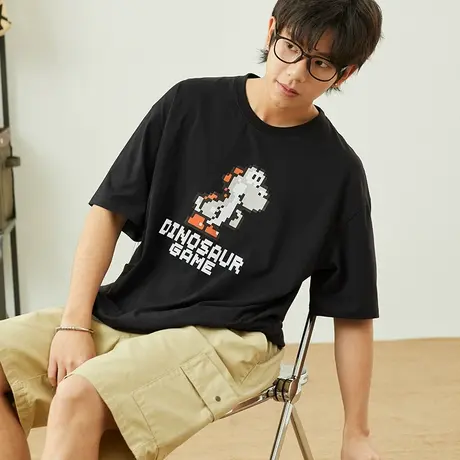 唐狮2023年夏季新款男短袖T恤卡通印花亲肤舒适纯棉休闲风上衣ins商品大图