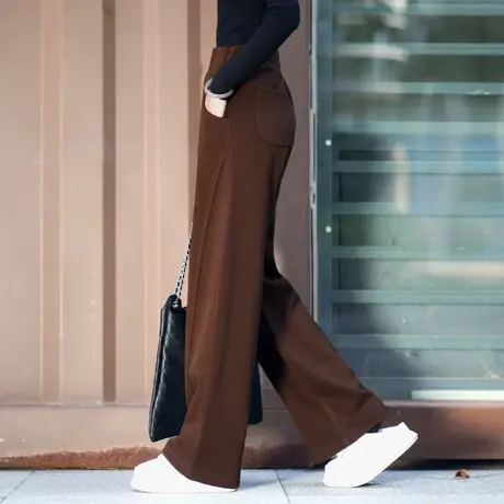 休闲阔腿弯刀裤女款加绒秋冬2023新款美拉德高腰宽松显瘦长裤窄版商品大图