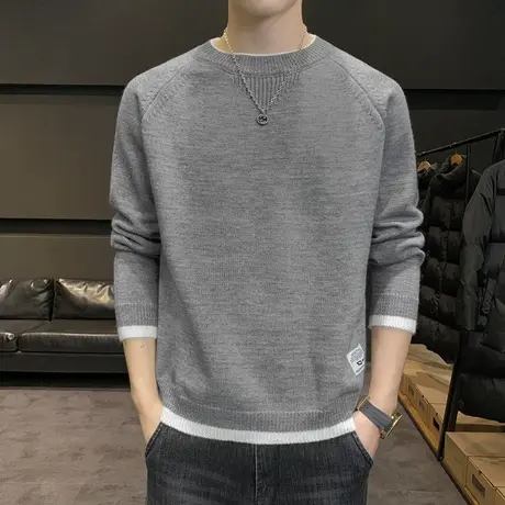 秋冬季男士毛衣加绒加厚打底针织衫潮流保暖线衣服内搭外套无羊绒商品大图