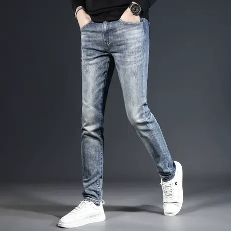 高端牛仔裤男款修身小脚裤2023新款复古蓝弹力百搭男士裤子秋冬款商品大图