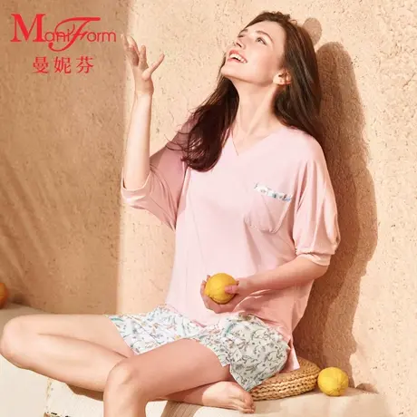 曼妮芬跨界联名印花家居套装莫代尔棉质女睡衣起居服20310690图片