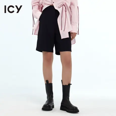 icy女装原创春季新款时尚通勤风气质自然腰时尚休闲简约高腰短裤商品大图