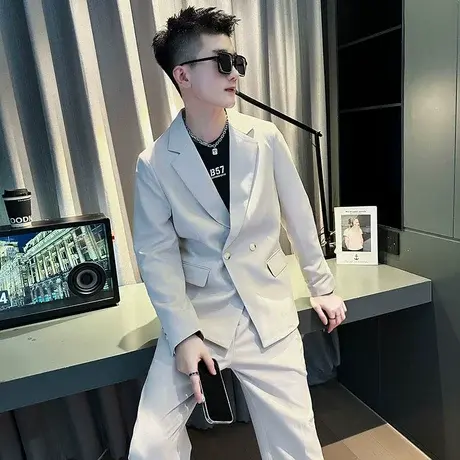 春秋季纯色休闲西服外套男通勤韩版痞帅小西服外套上衣网红高级感商品大图