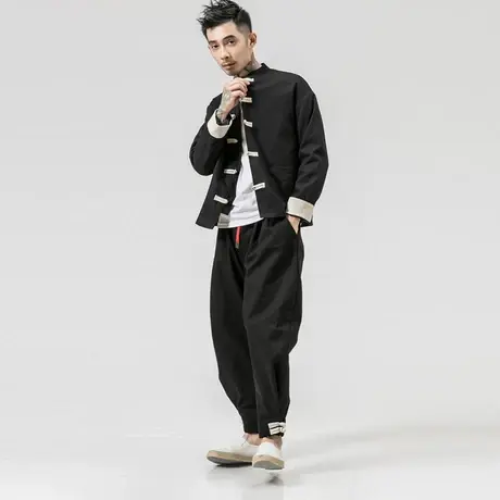 唐装男套装青年中国风复古盘扣外套中山装道袍汉服古风禅服功夫衫图片