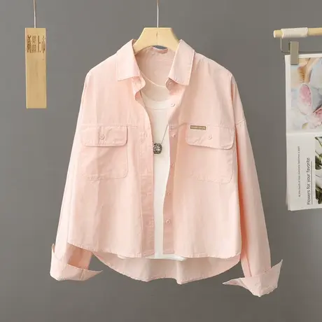 慵懒港风休闲衬衫女短款小个子春秋宽松叠穿设计感上衣衬衣薄外套商品大图