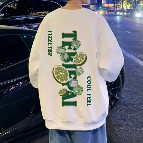 冰块柠檬印花卫衣男秋冬季ins潮港风情侣套头衫宽松休闲潮牌外套商品大图