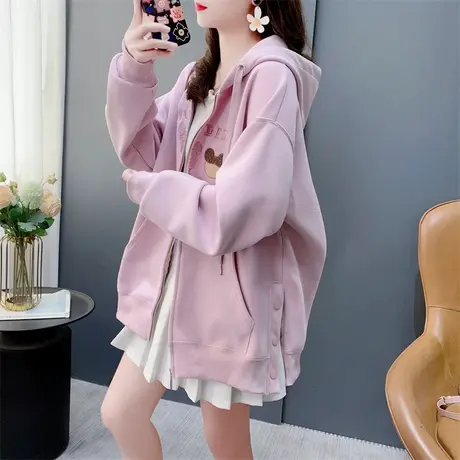 春季新款刺绣连帽拉链卫衣外套女2024年爆款休闲洋气百搭开衫上衣商品大图