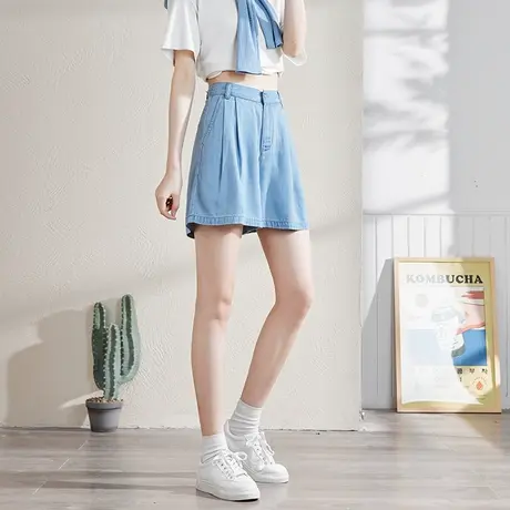 唐狮春夏季牛仔短裤女天丝韩版宽松薄款显瘦阔腿高腰五分裤子女潮图片