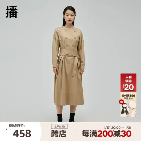 播秋季新款方领双排扣风衣式连衣裙女BDP3LD2000营造理想图片