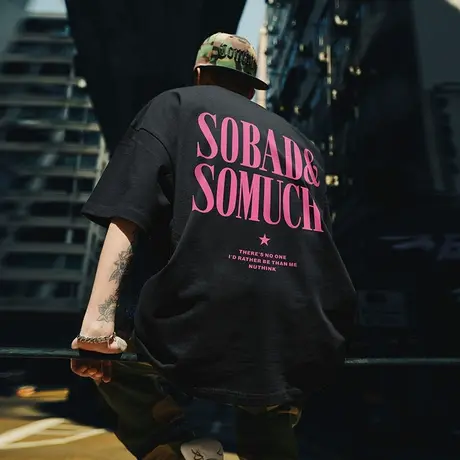 滑板街头嘻哈潮牌短袖美潮宽松字母t恤男潮加肥加大夏季大码半袖商品大图