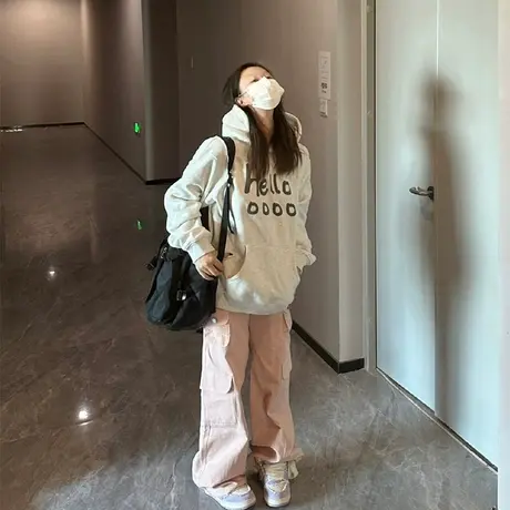 oversize美式复古连帽卫衣女春秋薄款设计感宽松bf慵懒风上衣外套商品大图