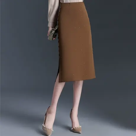 双开叉包臀裙女春季2024新款星空闪粉半身裙中长气质显瘦一步裙子图片