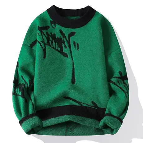 圆领毛衣男潮流个性休闲秋冬季新款青少年学生长袖针织打底衫男装商品大图