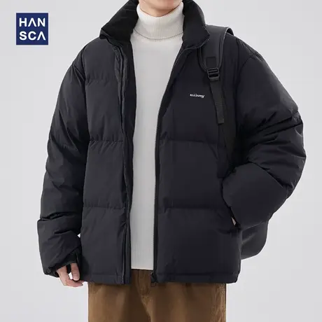 hansca美式潮牌立领羽绒服男冬季加厚保暖鸭绒纯色百搭面包服外套图片