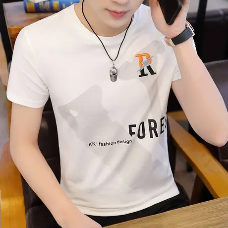 2023新款韩版t恤男士半截袖打底衫圆领短袖体恤修身帅气男装潮流商品大图