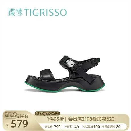 蹀愫ins一字搭扣松糕厚底休闲宽鞋床凉鞋女TA32381-51图片