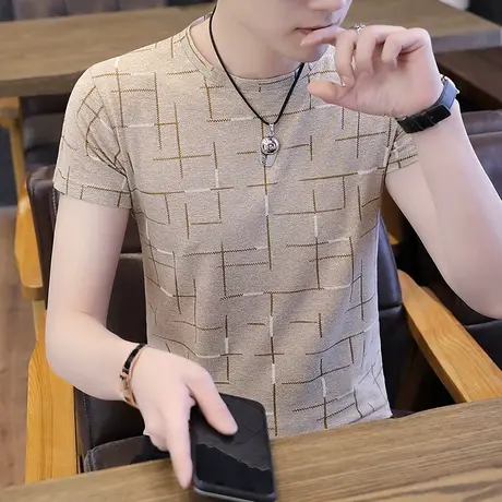 男士短袖t恤冰丝2023新款潮牌潮流夏季半袖修身男装上衣服简约商品大图