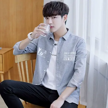 衬衫男长袖新款春秋男装上衣韩版潮流外套休闲宽松潮男士夏装衬衣商品大图