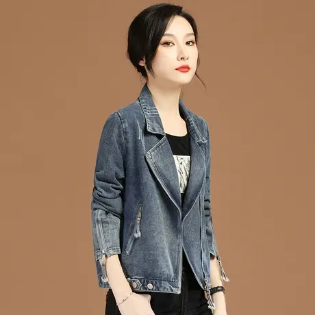 韩潮袭人西装领宽松机车牛仔外套2023秋季新款休闲百搭女士棒球服图片