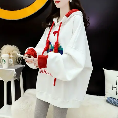 加绒加厚连帽卫衣女2023新款秋冬洋气减龄宽松设计感oversize外套图片