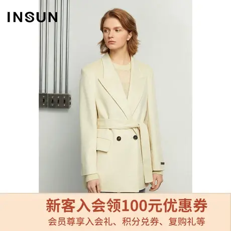 恩裳商场同款冬季时尚腰带束腰两粒扣设计潮流毛呢外套商品大图