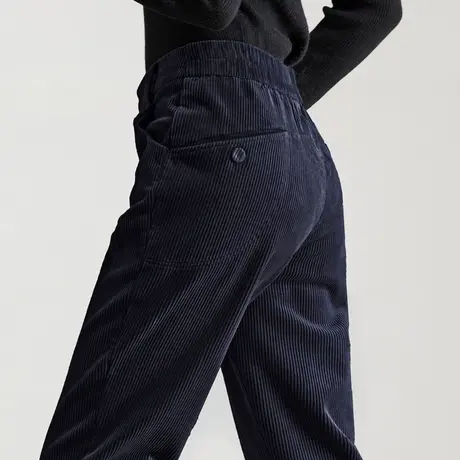 藏青色灯芯绒裤子女秋冬加绒女裤妈妈条绒萝卜裤冬季九分裤哈伦裤商品大图